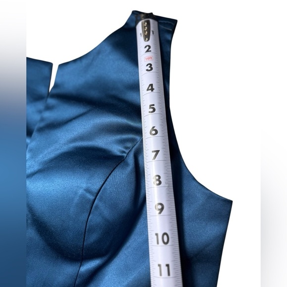 TS Couture A-Line Corset Back Puff Dress Womens Size L Blue Satin Gown Dress - Picture 14 of 15